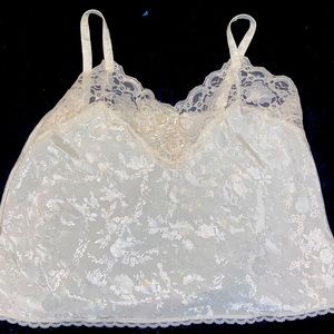 White lace camisole with floral design and small Pearls
